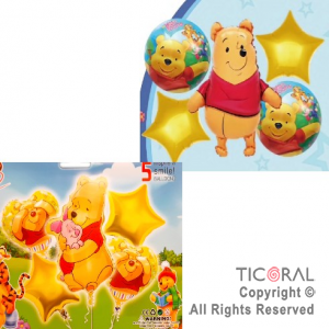 SET DE GLOBOS METALIZADO WINNIE POOH 5 UNIDADES 